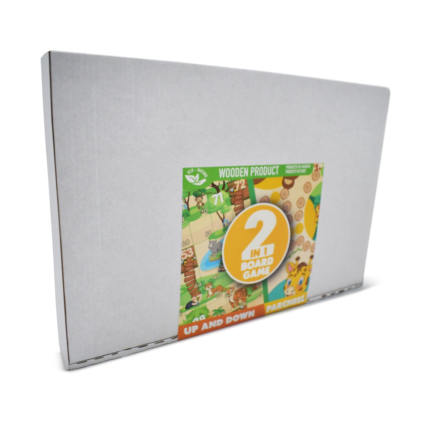 2-in-1 Wooden Animal-Themed Board Game – Up and Down + Parchess, Ages 3+