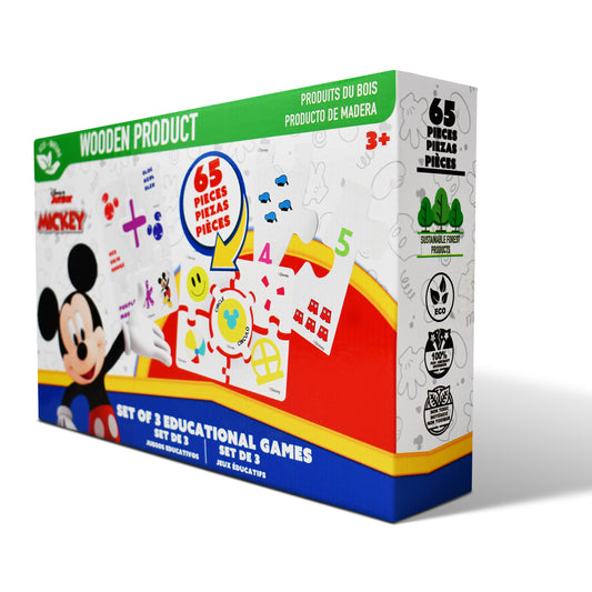 Disney Junior Mickey Wooden Educational Puzzle & Flash Card Game Set (65 Pieces)