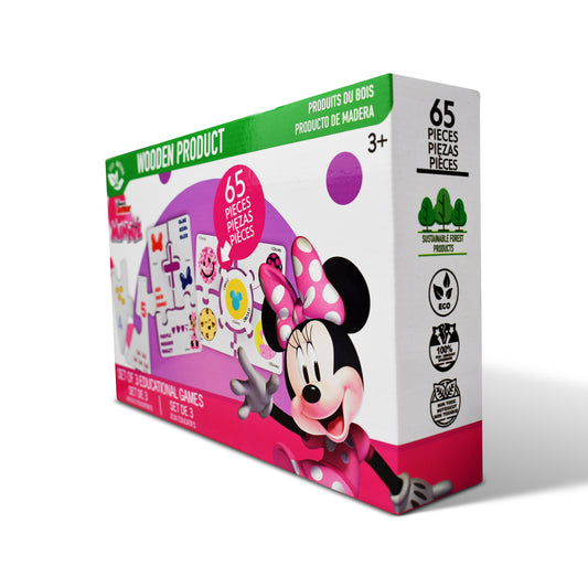 Disney Junior Minnie Wooden Educational Puzzle & Flash Card Game Set (65 Pieces)