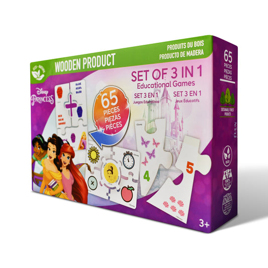 Disney Princess Wooden Educational Puzzle & Flash Card Game Set (65 Pieces)
