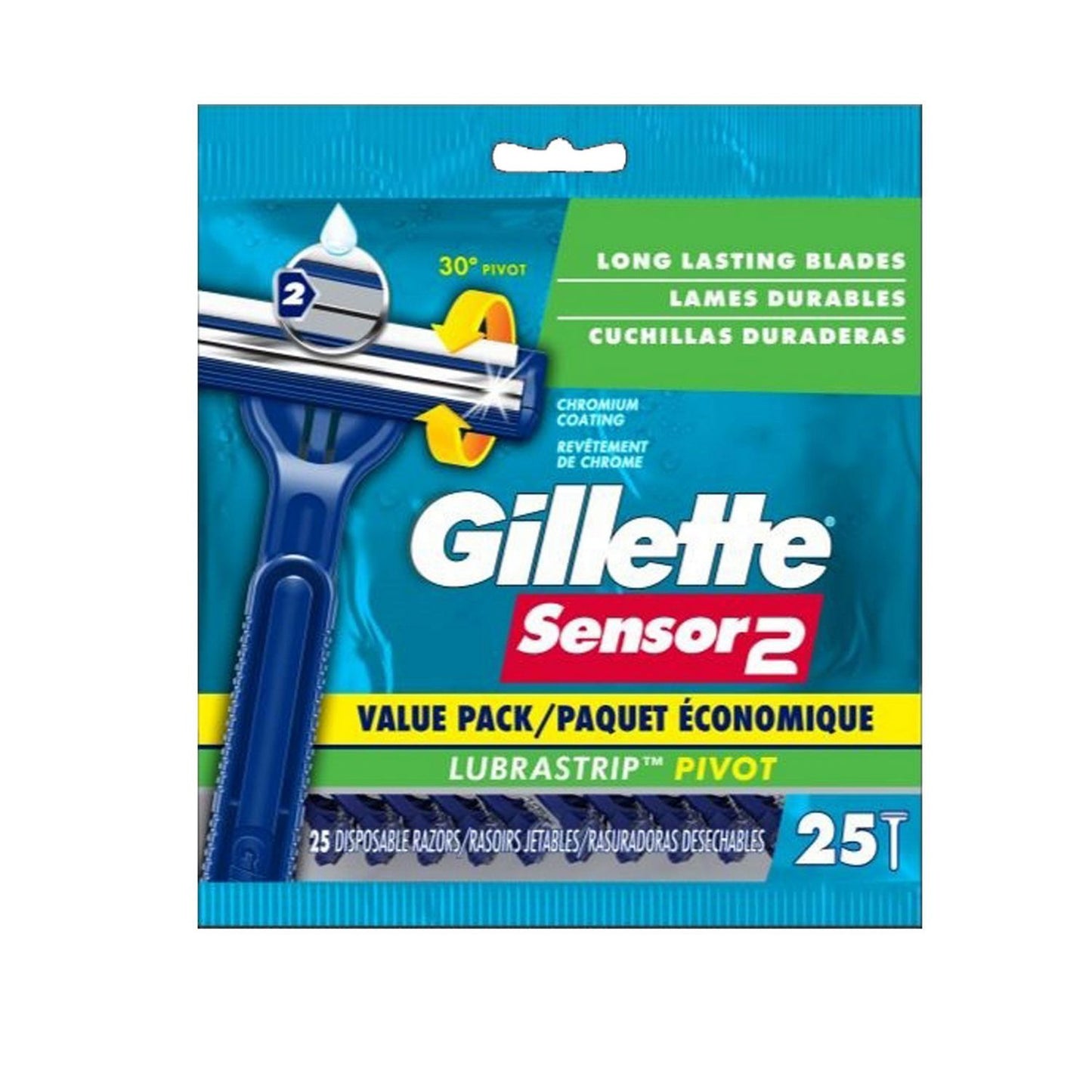 Gillette Sensor2 Disposable Razors, 25‑Count Bulk Pack