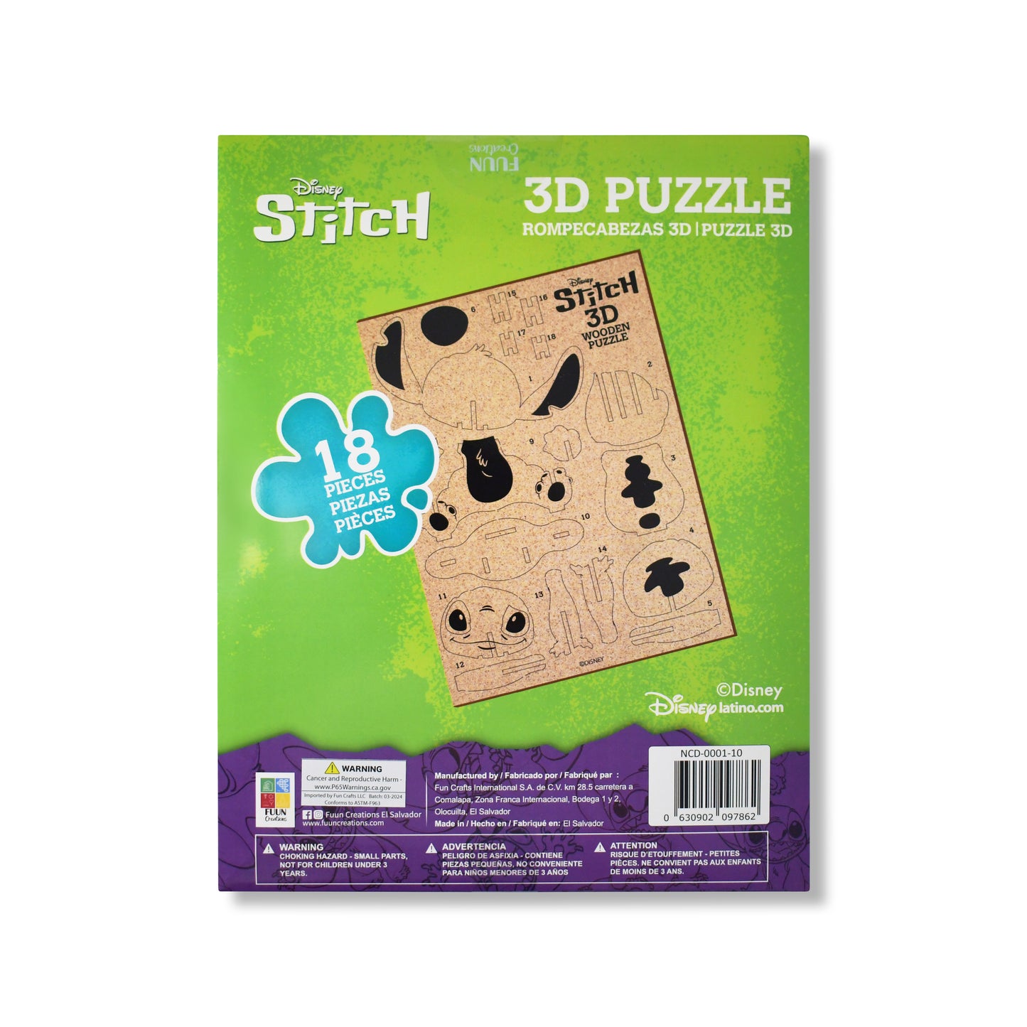 Disney Stitch 3D Wooden Puzzle (18 Pieces)
