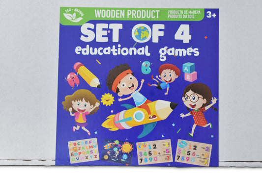 Set of 4 Wooden Educational Games – Ages 3+, Eco-Friendly Learning Fun