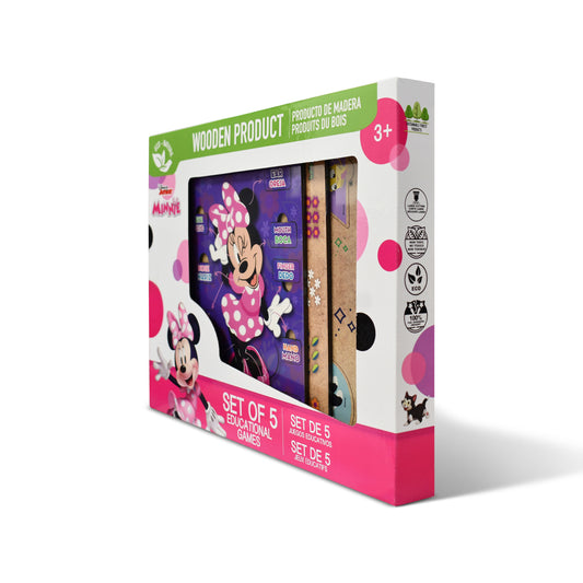 Minnie Mouse Wooden Puzzle & Flash Card Learning Set – 5 Games