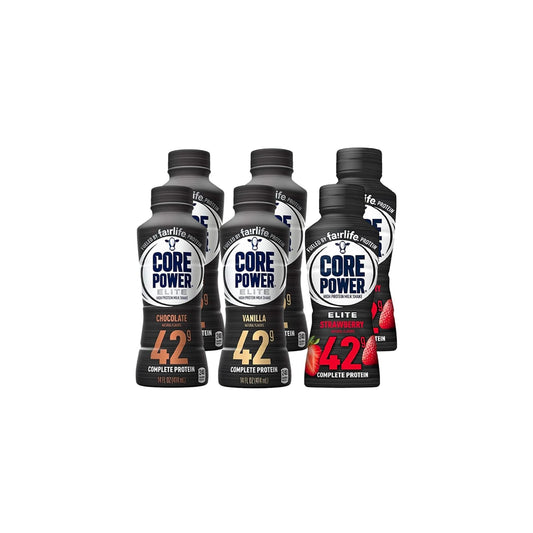 Baxter Expresss: Fa!rlife Core power Elite High Protein Milk Shake 42g (Pack of 12) 3 Flavor Pack - Chocolate, Vanilla and Strawberry 14 Fl bottles