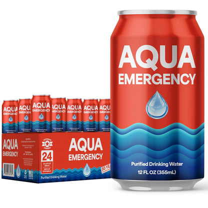 24 Pack AQUA Emergency 50-Year Shelf Life Purified Drinking Water Survival Food (12oz Cans)