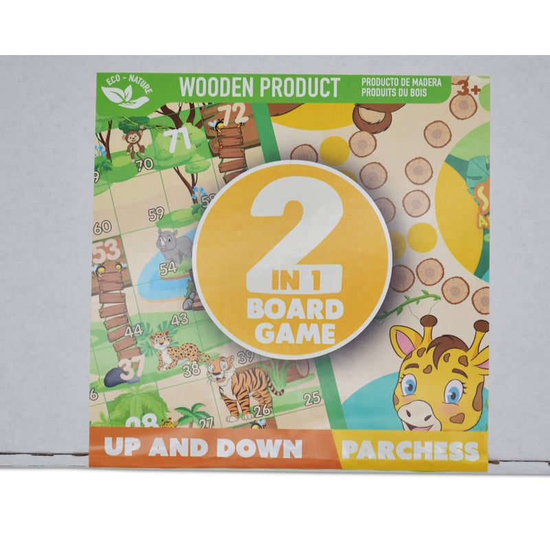 2-in-1 Wooden Animal-Themed Board Game – Up and Down + Parchess, Ages 3+