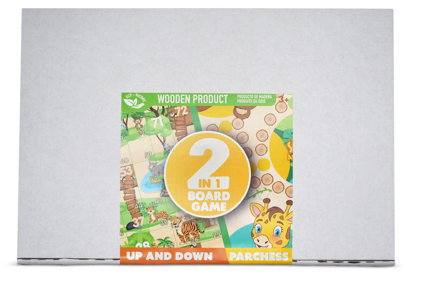 2-in-1 Wooden Animal-Themed Board Game – Up and Down + Parchess, Ages 3+