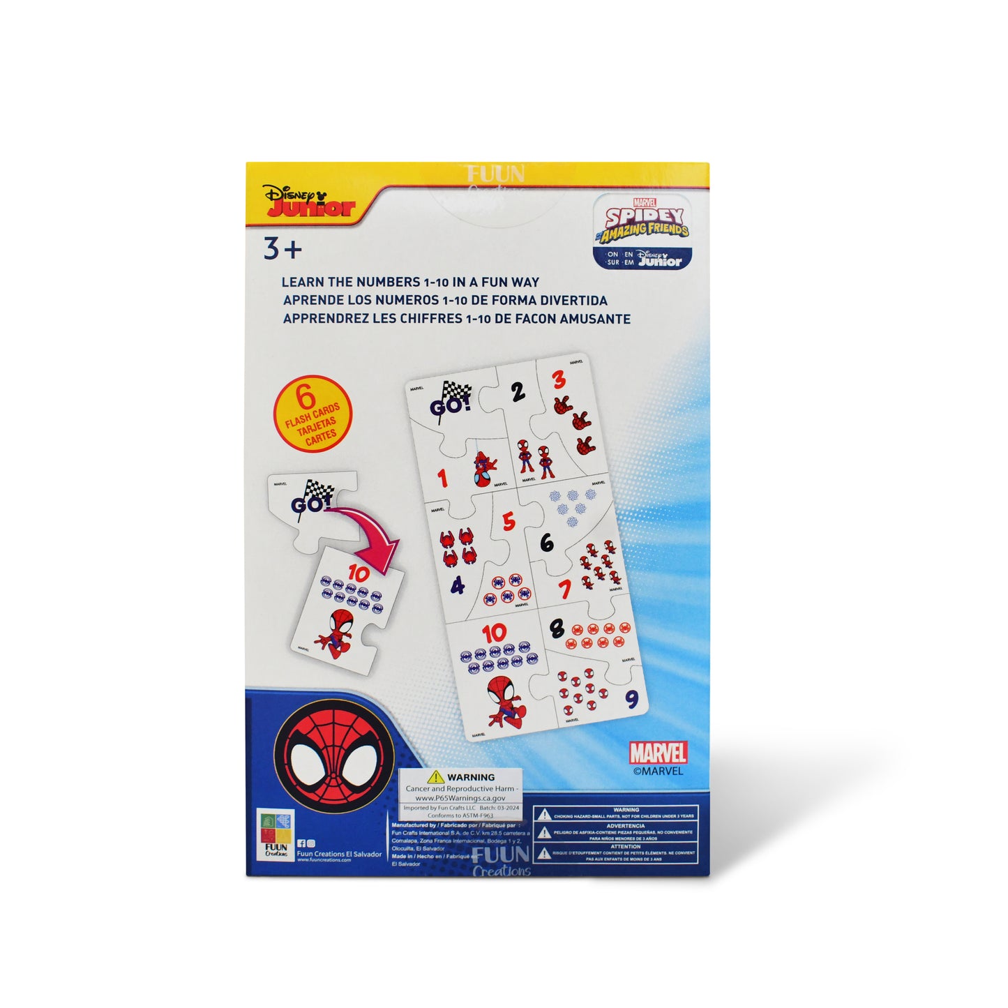 Disney Junior Spidey Educational Puzzle & Flash Number Cards 1–10 (11 Pieces)