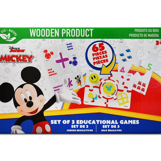 Disney Junior Mickey Wooden Educational Puzzle & Flash Card Game Set (65 Pieces)