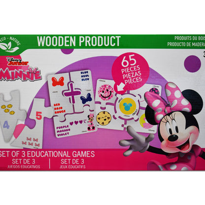 Disney Junior Minnie Wooden Educational Puzzle & Flash Card Game Set (65 Pieces)