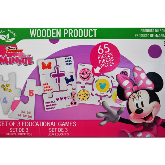 Disney Junior Minnie Wooden Educational Puzzle & Flash Card Game Set (65 Pieces)