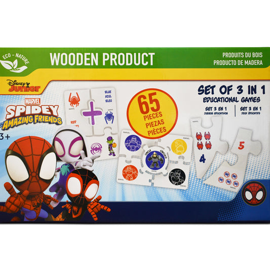 Disney Junior Spidey & Friends Wooden Educational Puzzle & Flash Card Game Set (65 Pieces)