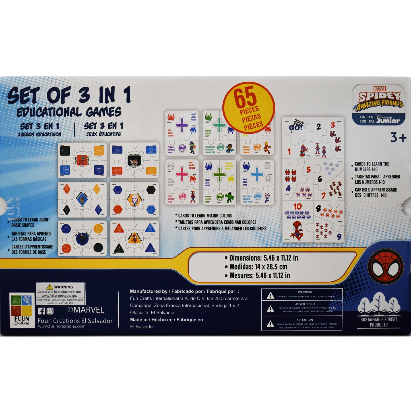 Disney Junior Spidey & Friends Wooden Educational Puzzle & Flash Card Game Set (65 Pieces)