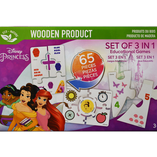 Disney Princess Wooden Educational Puzzle & Flash Card Game Set (65 Pieces)