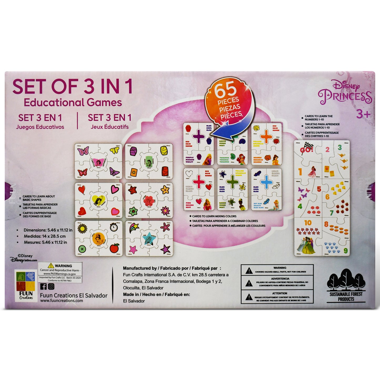Disney Princess Wooden Educational Puzzle & Flash Card Game Set (65 Pieces)