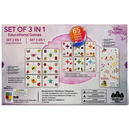 Disney Princess Wooden Educational Puzzle & Flash Card Game Set (65 Pieces)
