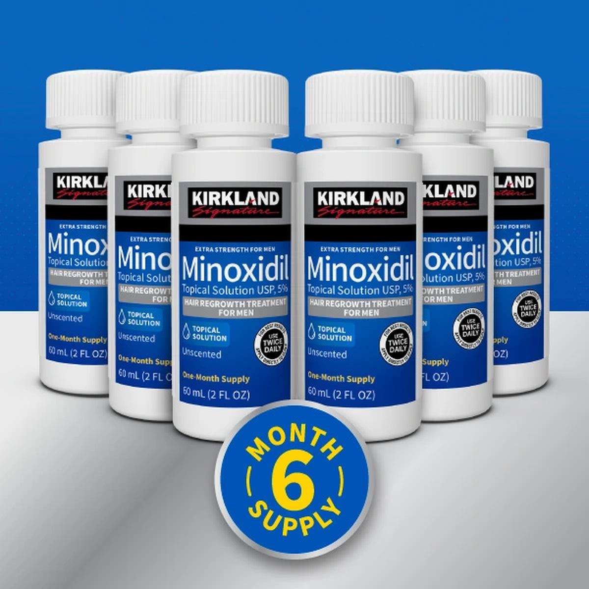 Kirkland Signature Hair Regrowth Treatment Extra Strength for Men, 5% Minoxidil Topical Solution, 2 fl oz, 6-pack