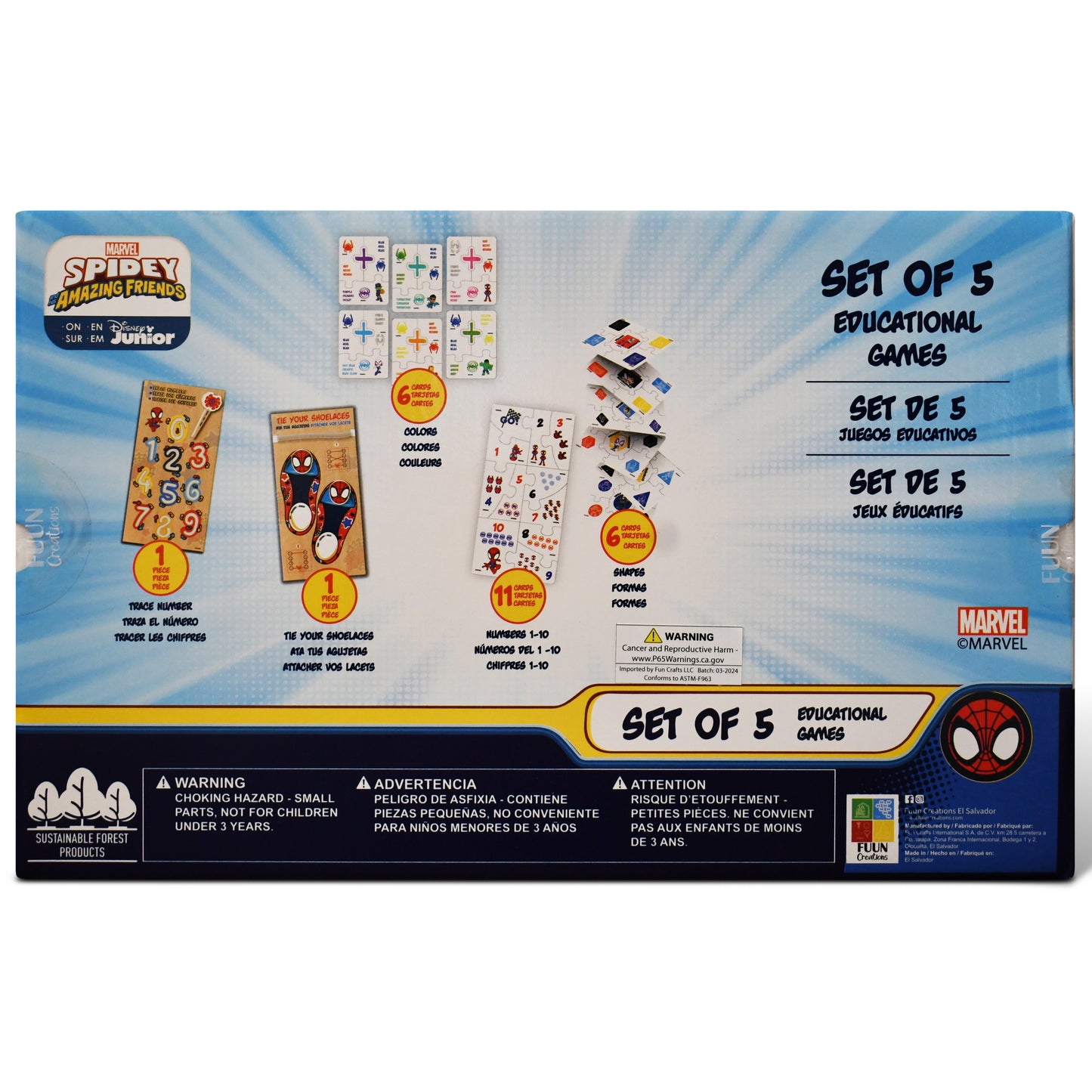 Disney Junior Marvel “Spidey and His Amazing Friends” 5-in-1 Wooden Educational Games Set