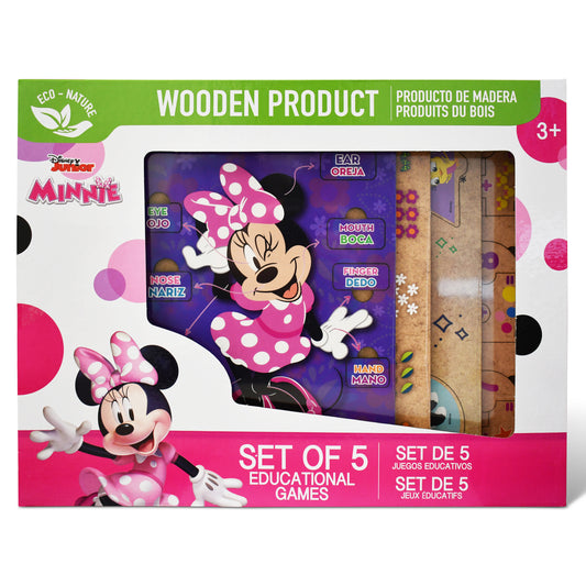 Minnie Mouse Wooden Puzzle & Flash Card Learning Set – 5 Games