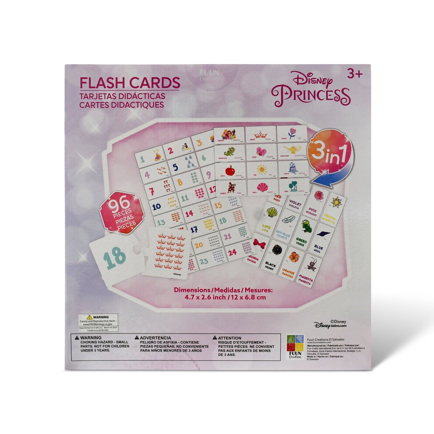 Disney Princess 3-in-1 Wooden Educational Flash Cards – 96-Piece Set