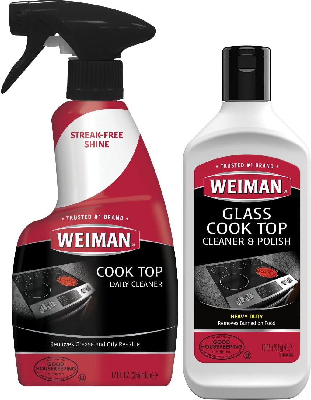 Weiman Cook Top Daily Cleaner 2 in 1 Bundle for Metal and Glass Stoves - 12oz & 10oz