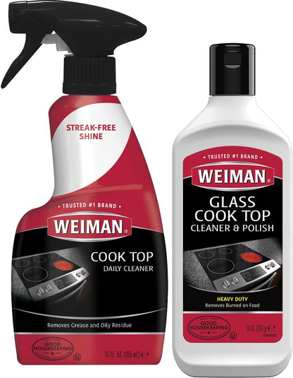 Weiman Cook Top Daily Cleaner 2 in 1 Bundle for Metal and Glass Stoves - 12oz & 10oz
