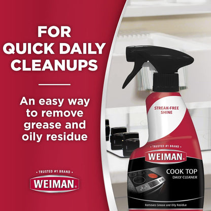 Weiman Cook Top Daily Cleaner 2 in 1 Bundle for Metal and Glass Stoves - 12oz & 10oz